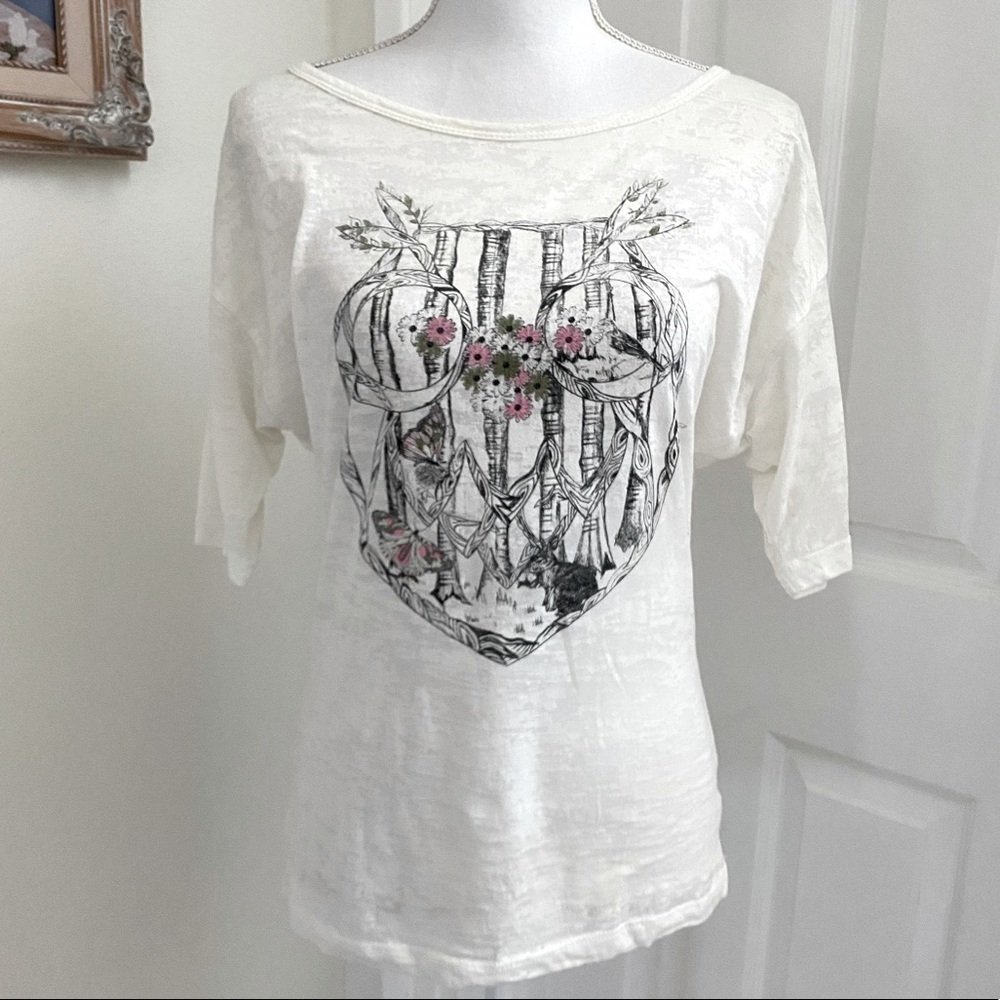 Realitee Burnout Forest Branches Owl T-Shirt Sz Small